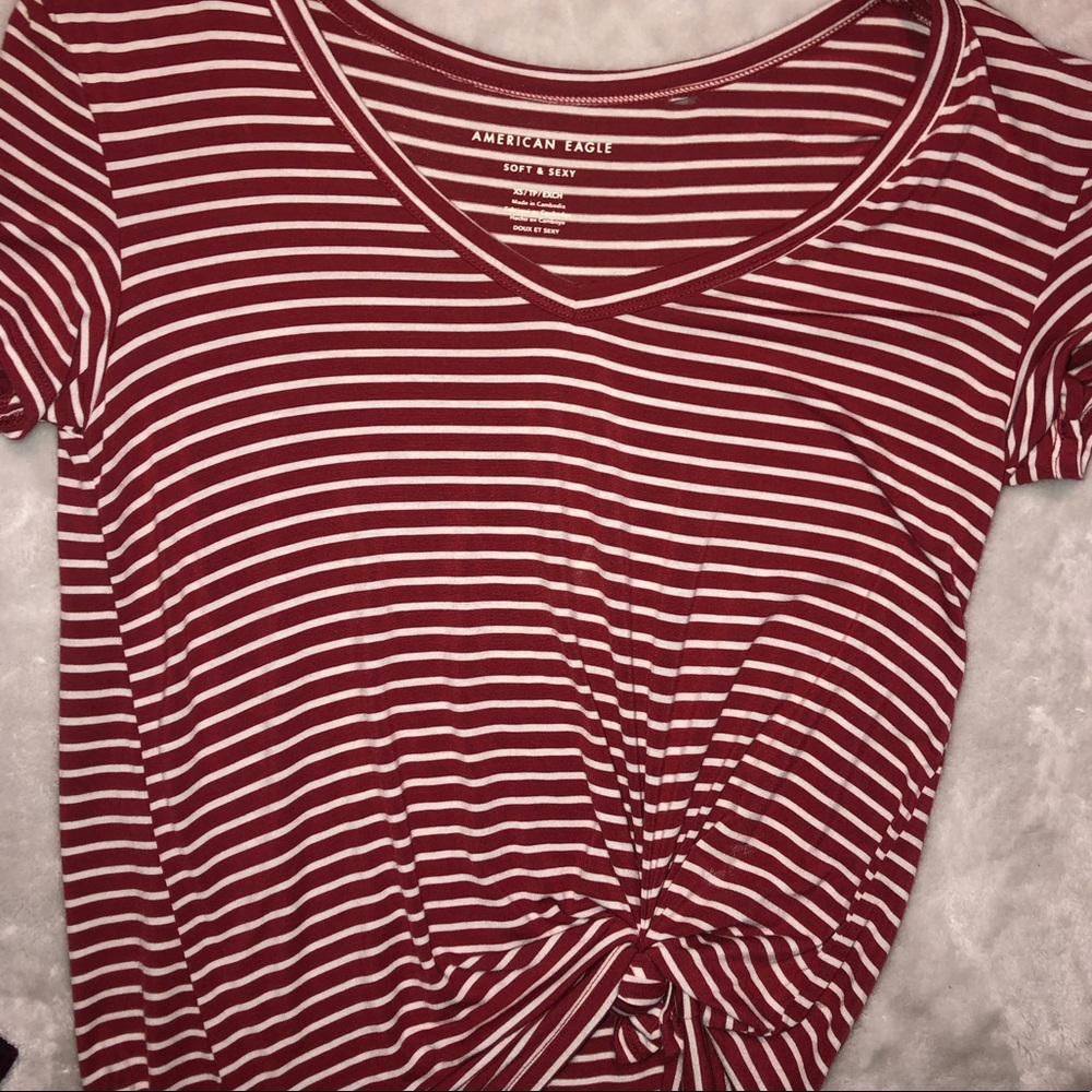 Red and white stripped v neck